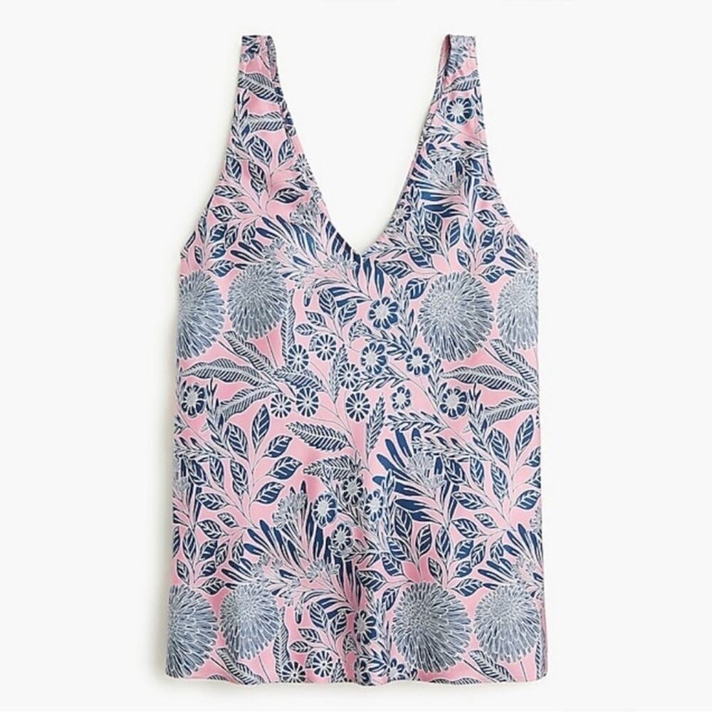 J.Crew x Abigail Borg Floral Silk Tank Top Camisole Pink Blue Size 8 - Picture 6 of 12